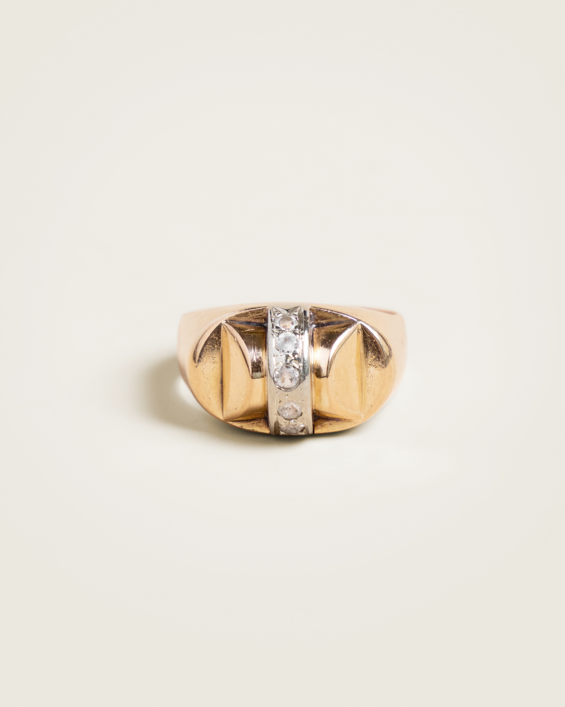 French Estate 18K Two-Tone 5-Stone Topaz Ring