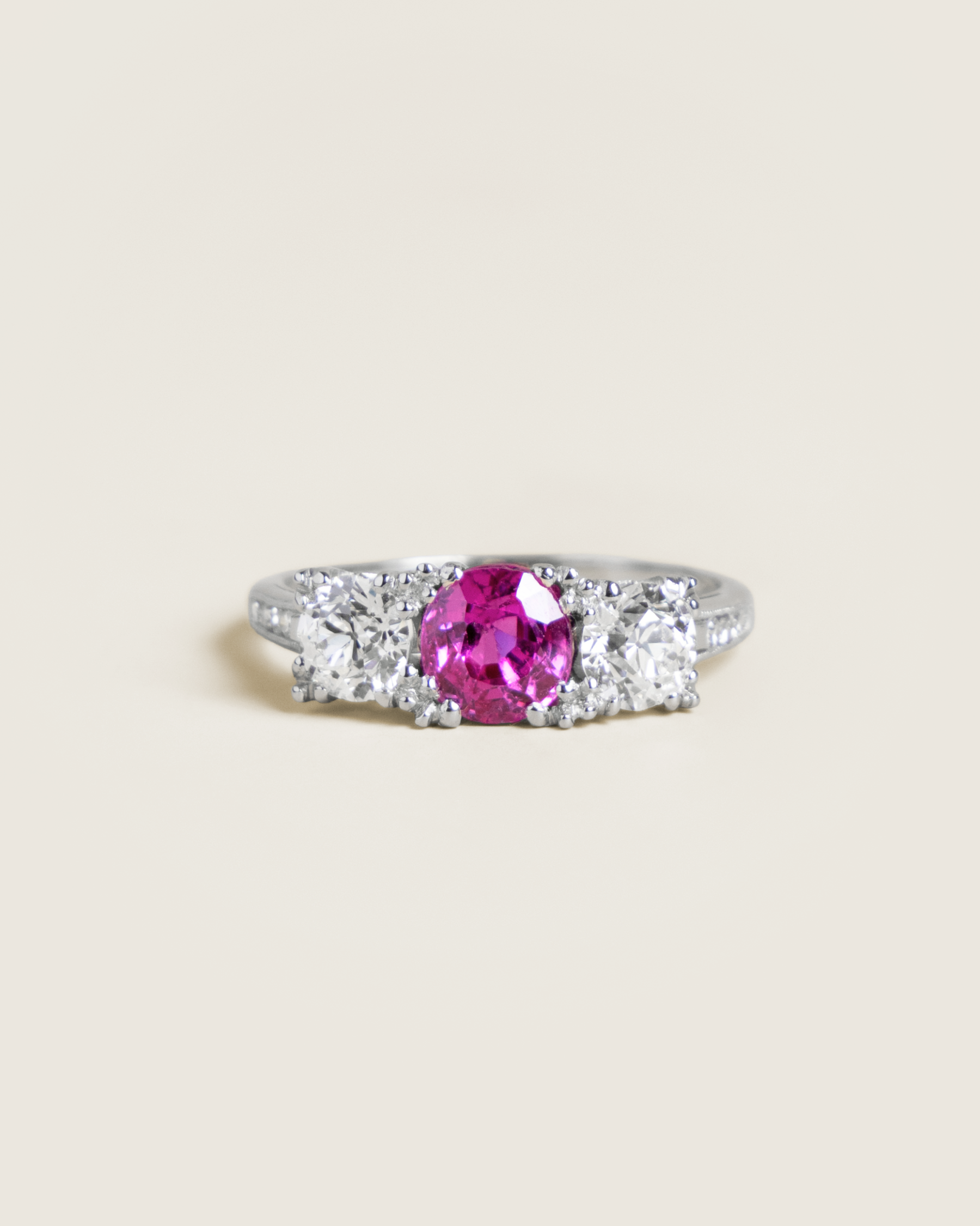 Platinum 1.24ct Unheated Ceylon Pink Sapphire & Diamond Ring