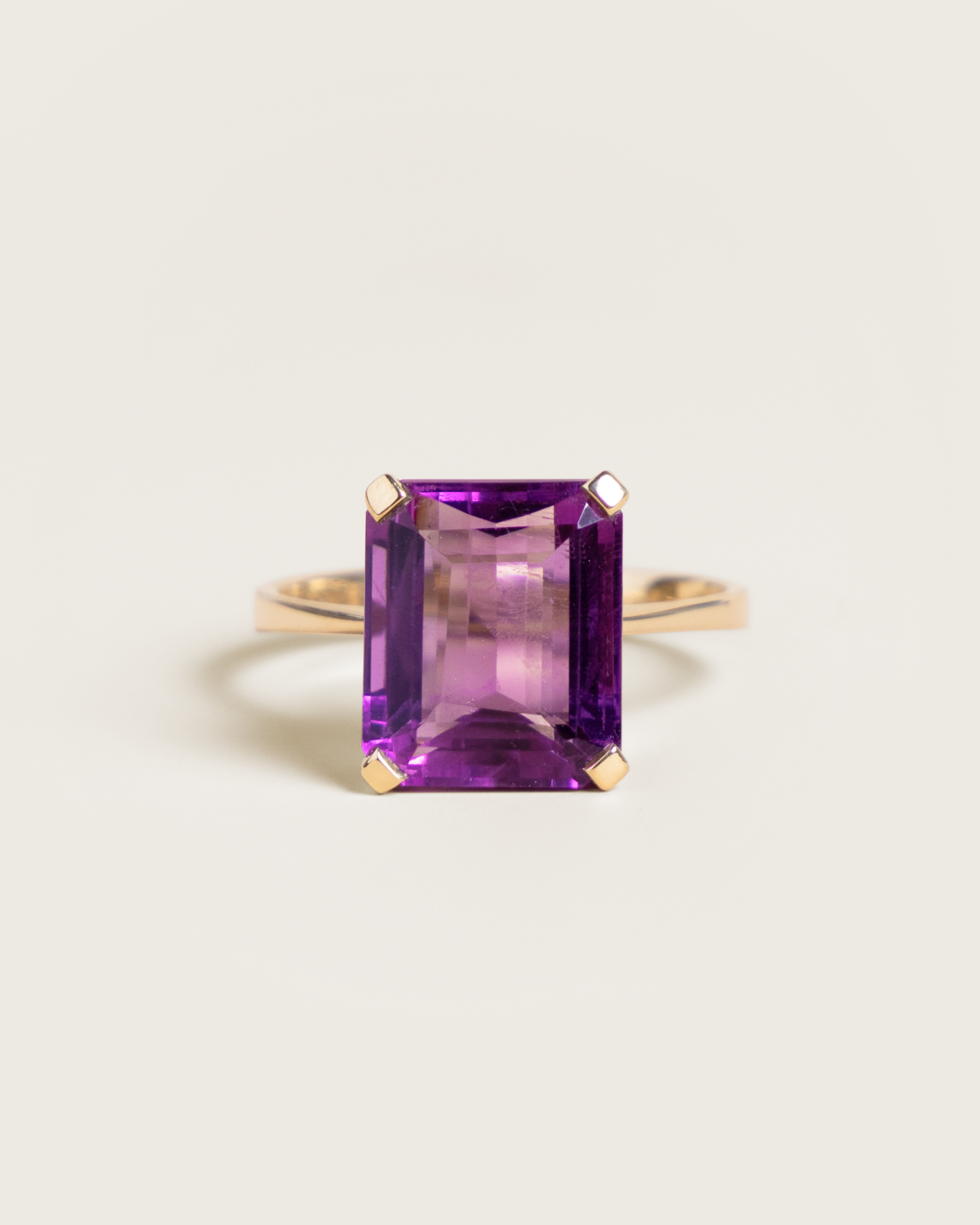 18K 5ct Emerald-Cut Amethyst Statement Ring