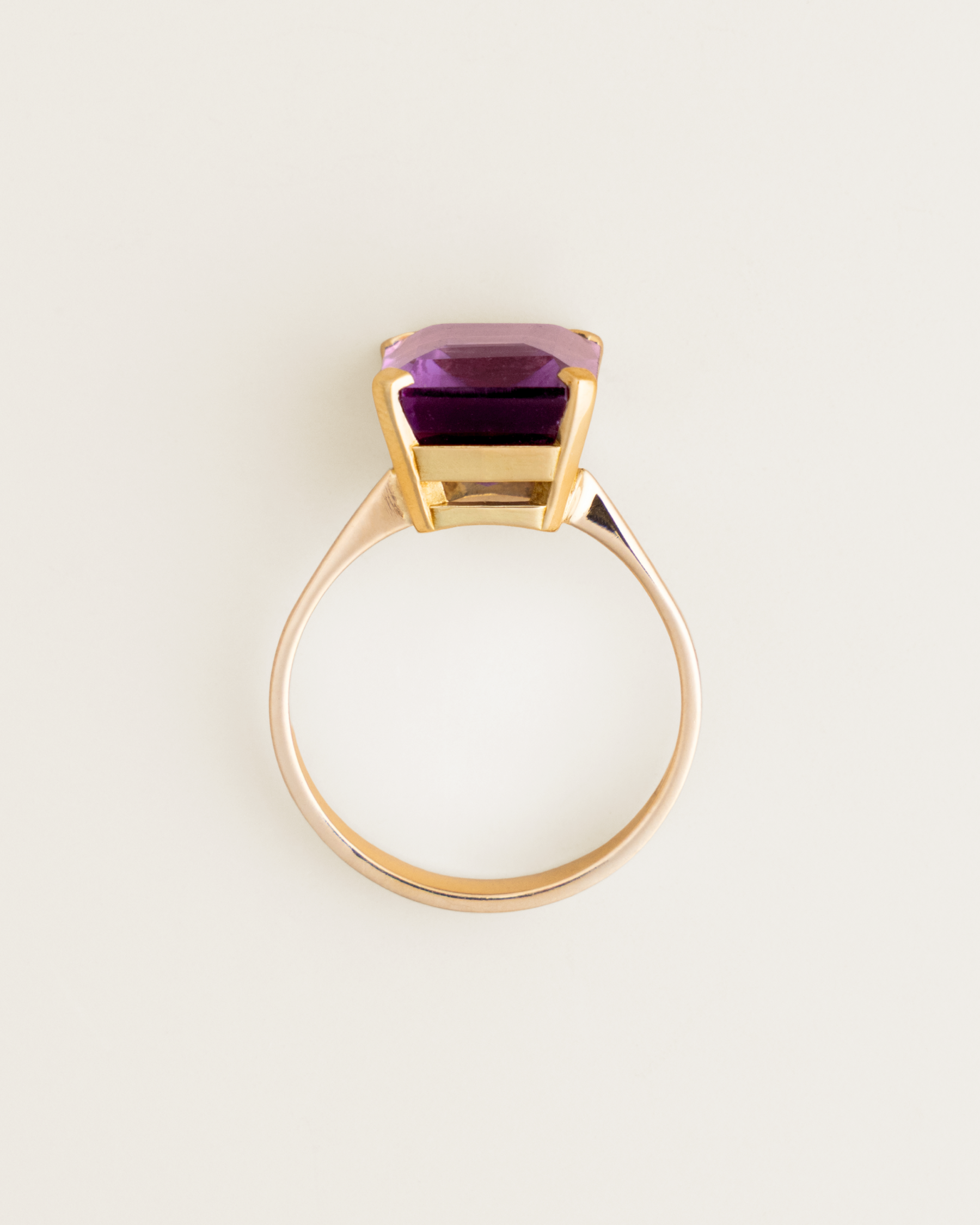 18K 5ct Emerald-Cut Amethyst Statement Ring