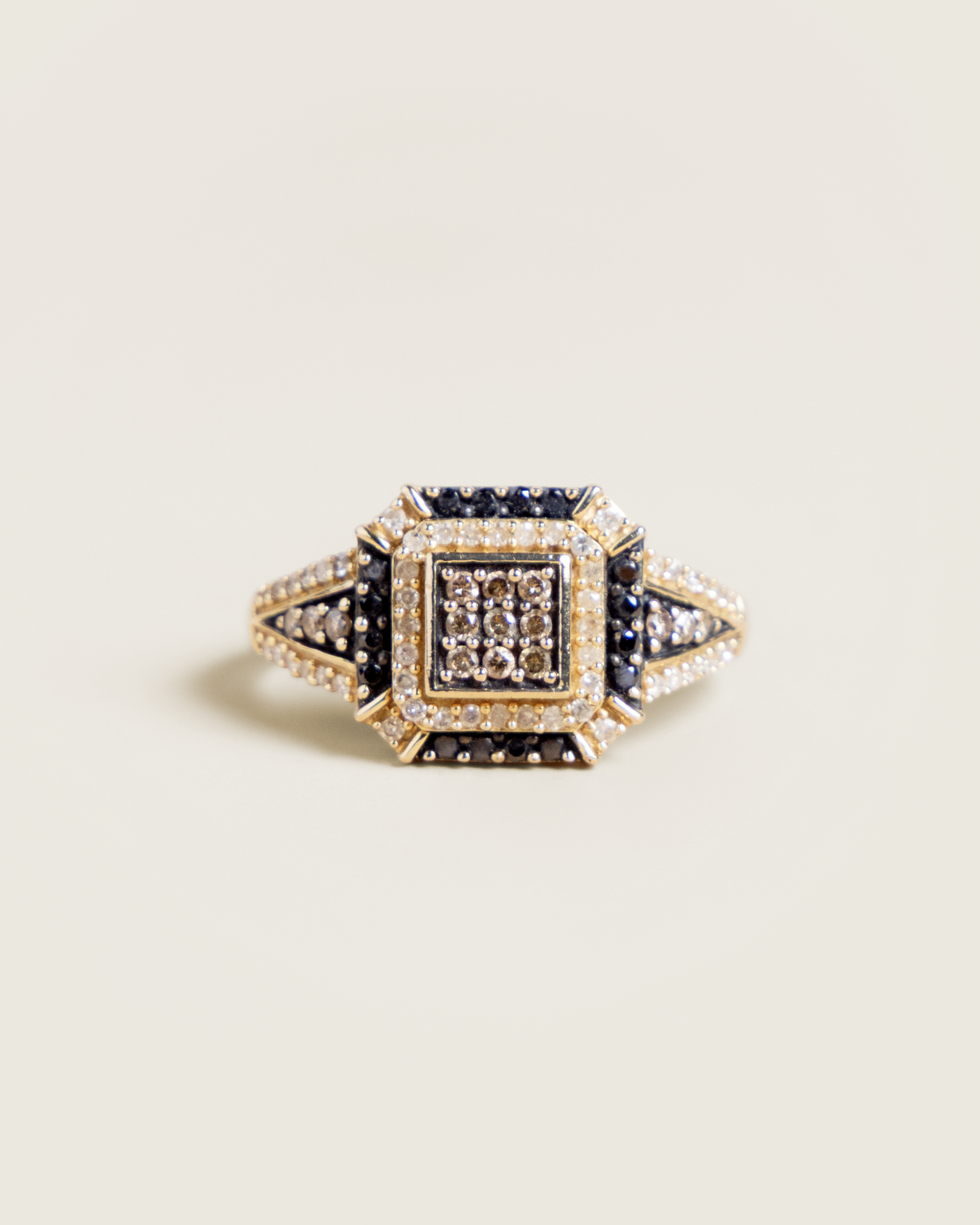 Art Deco Revival 14K 0.54ctw Black & White Diamond Geometric Ring