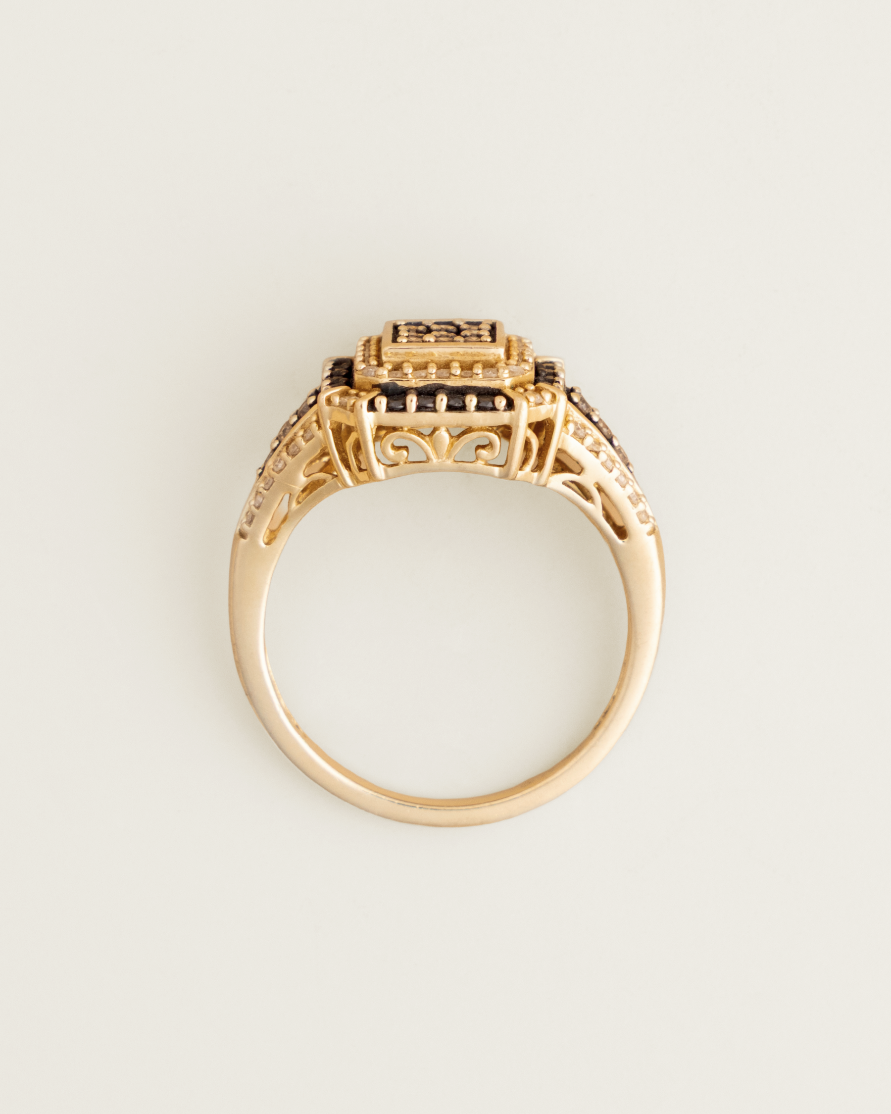 Art Deco Revival 14K 0.54ctw Black & White Diamond Geometric Ring
