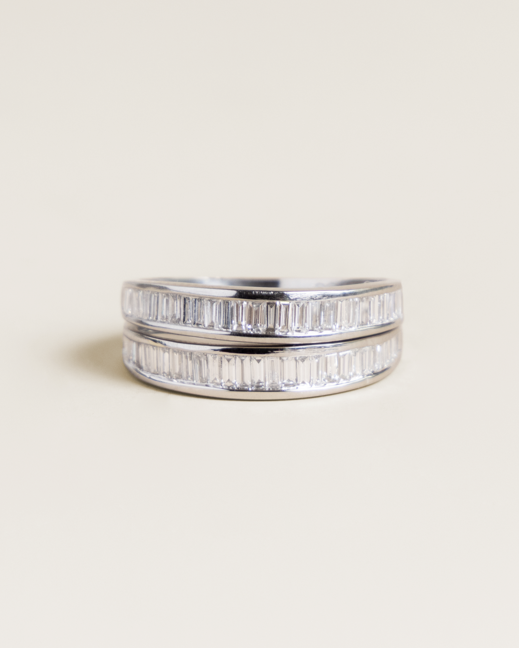 Platinum 1ctw Channel-Set Baguette Diamond Ring Duo