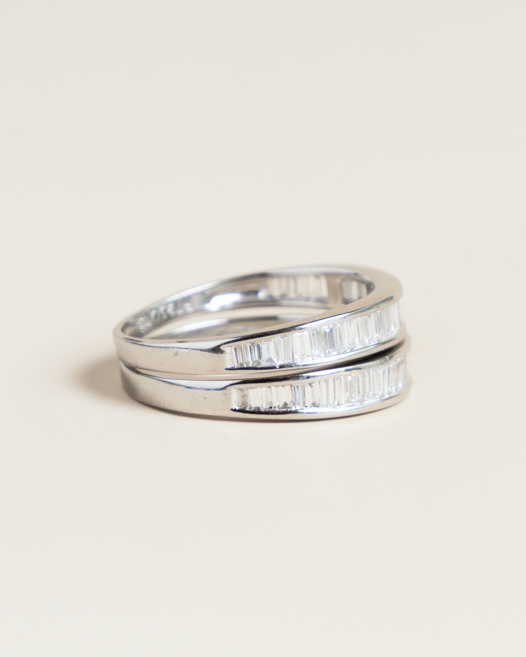 Platinum 1ctw Channel-Set Baguette Diamond Ring Duo