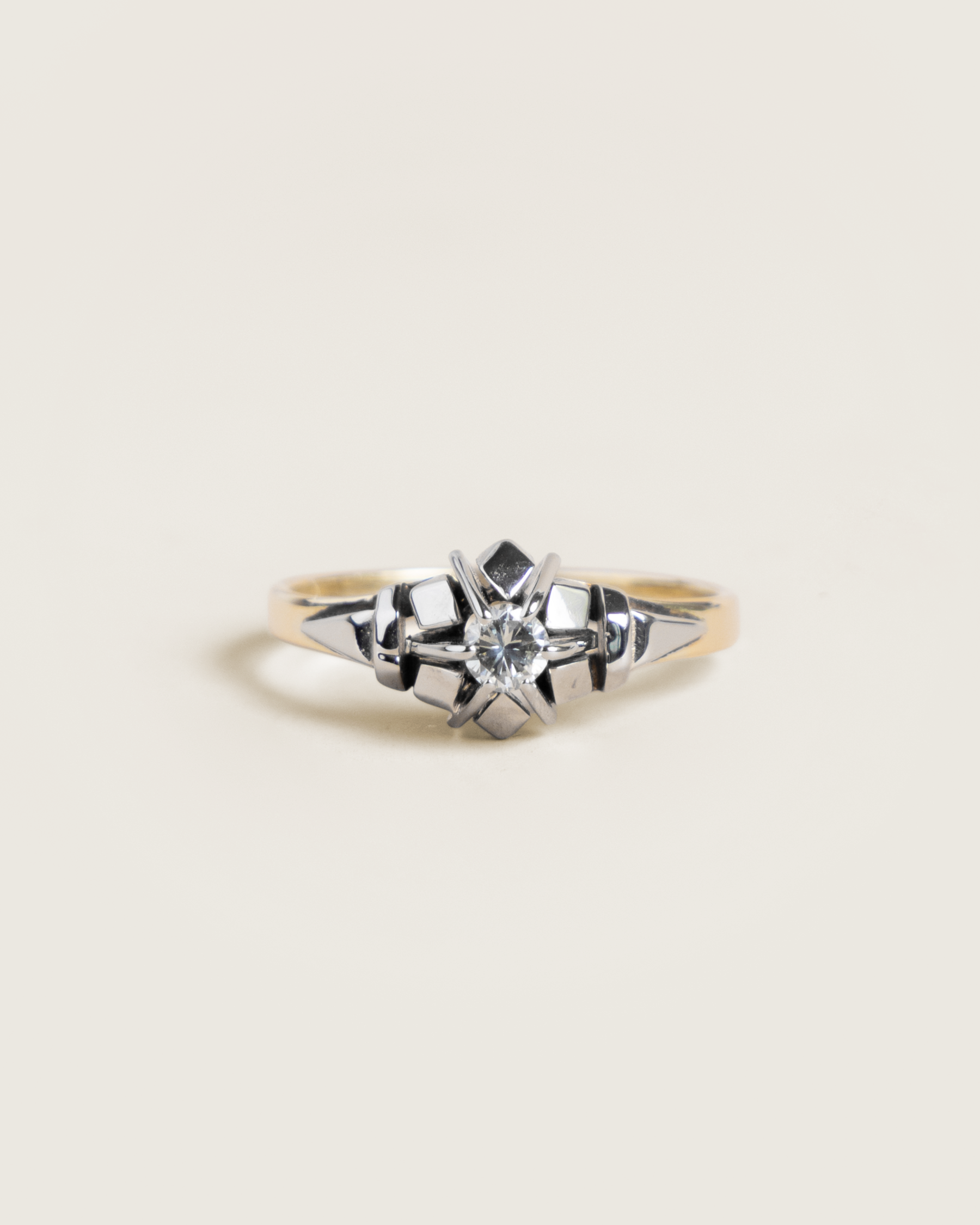Mid-Century 14K Bicolor Star-Set 0.13ct Diamond Ring