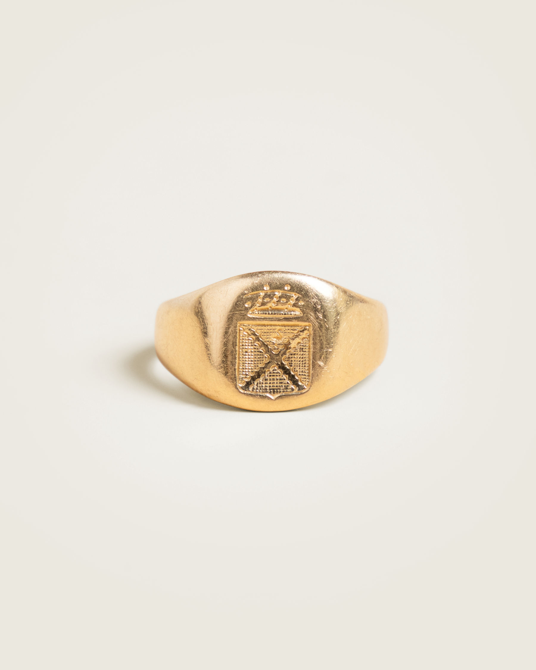 European Estate 18K Engraved Armorial Signet Ring