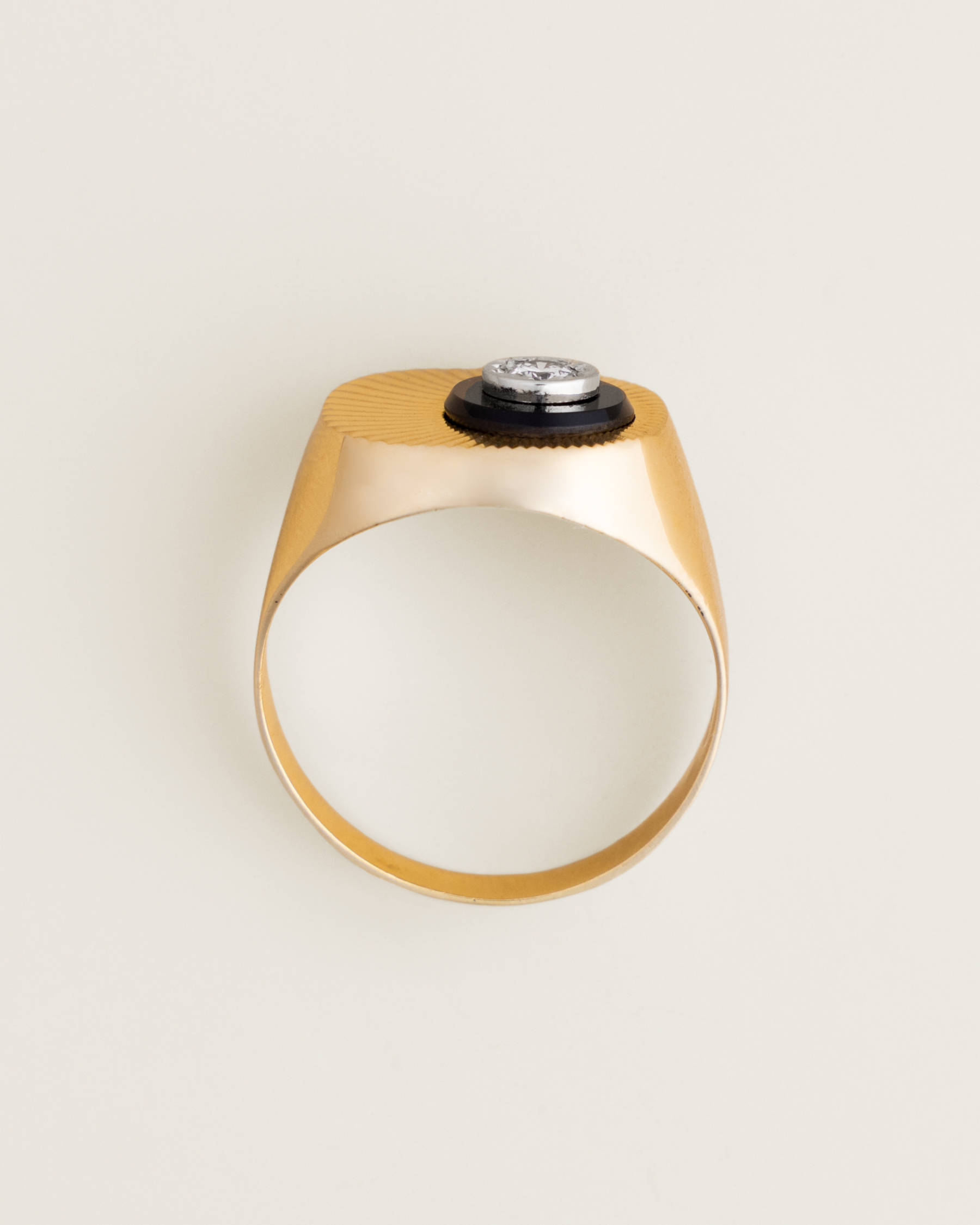 18K Sunburst Signet Ring with Diamond and Onyx