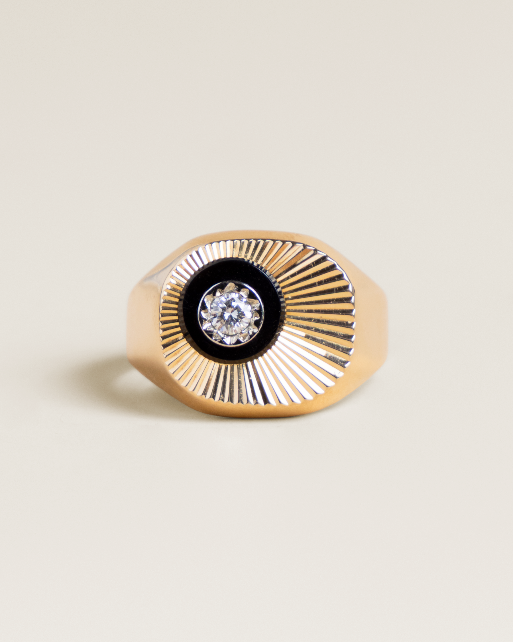 18K Sunburst Signet Ring with Diamond and Onyx