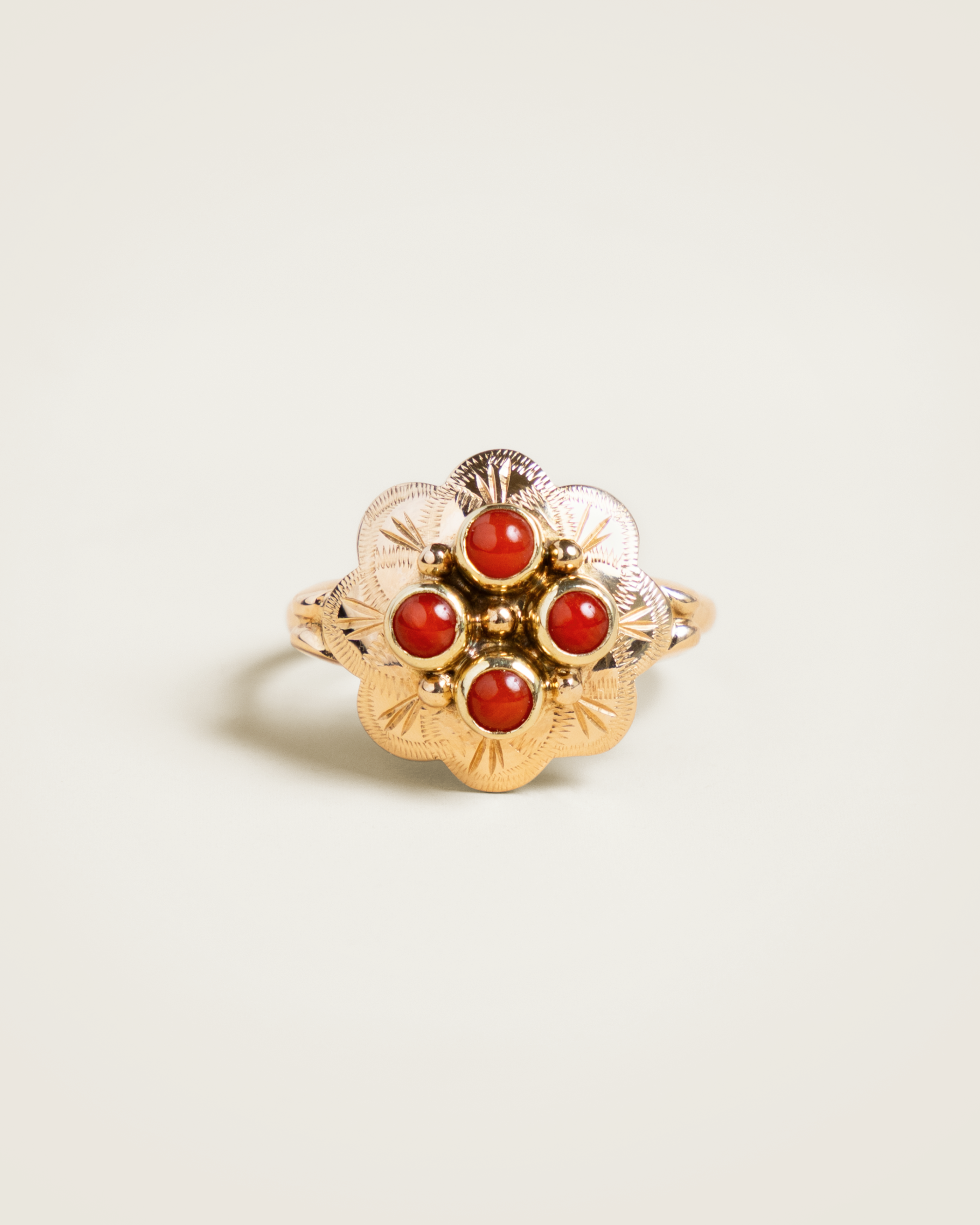 Dutch Hallmarked 14K Natural Coral Flower Ring