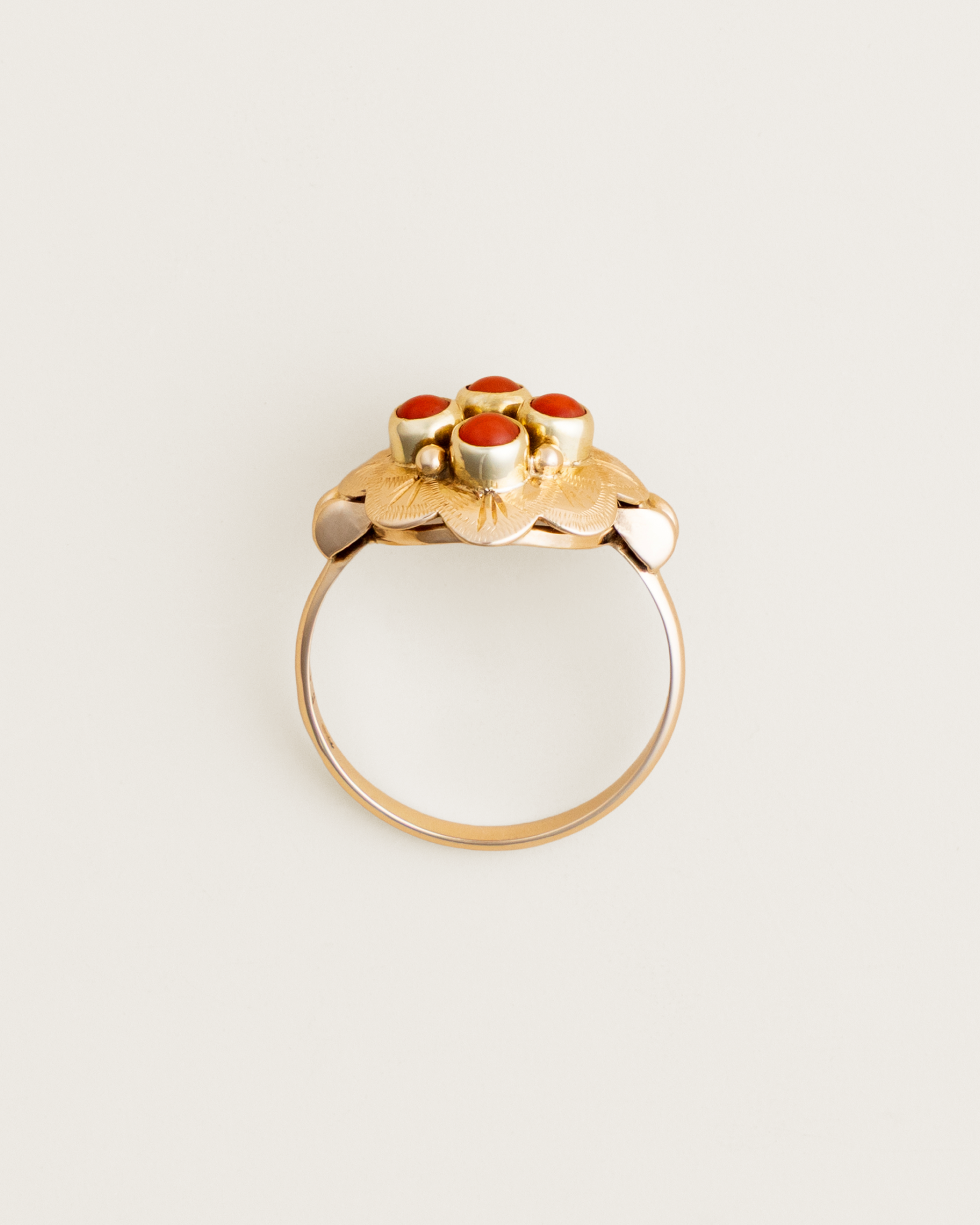 Dutch Hallmarked 14K Natural Coral Flower Ring
