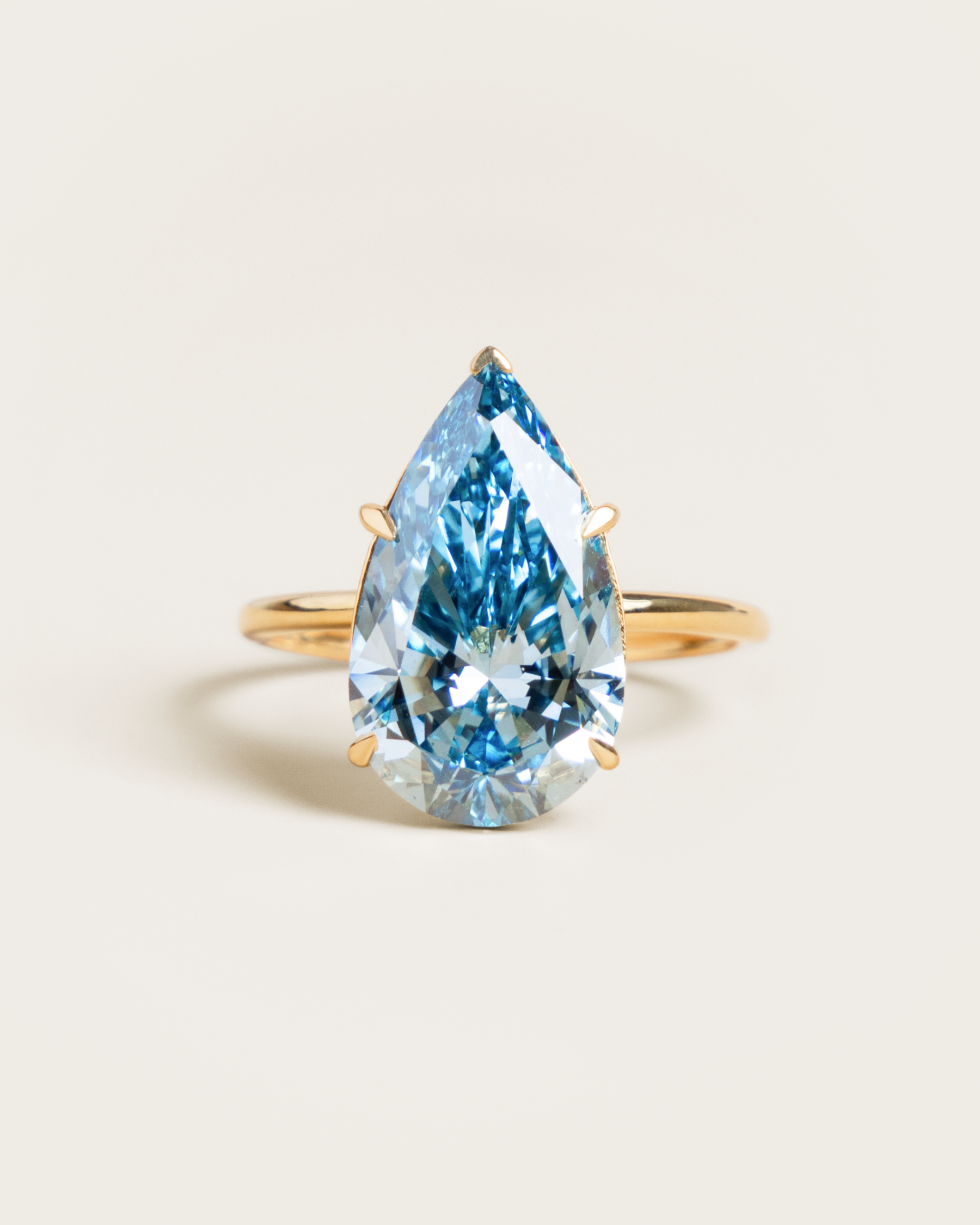 18K 5.27ct Lab-Grown Fancy Vivid Blue Pear Diamond Solitaire