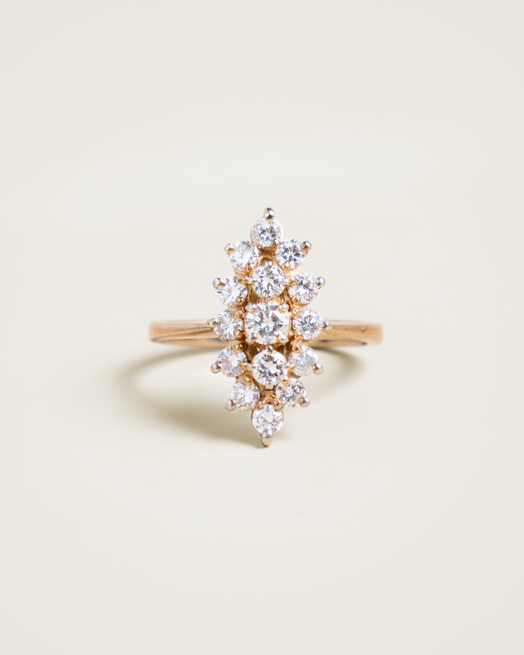 Mid-Century French 18K Diamond Marquise Cluster Ring