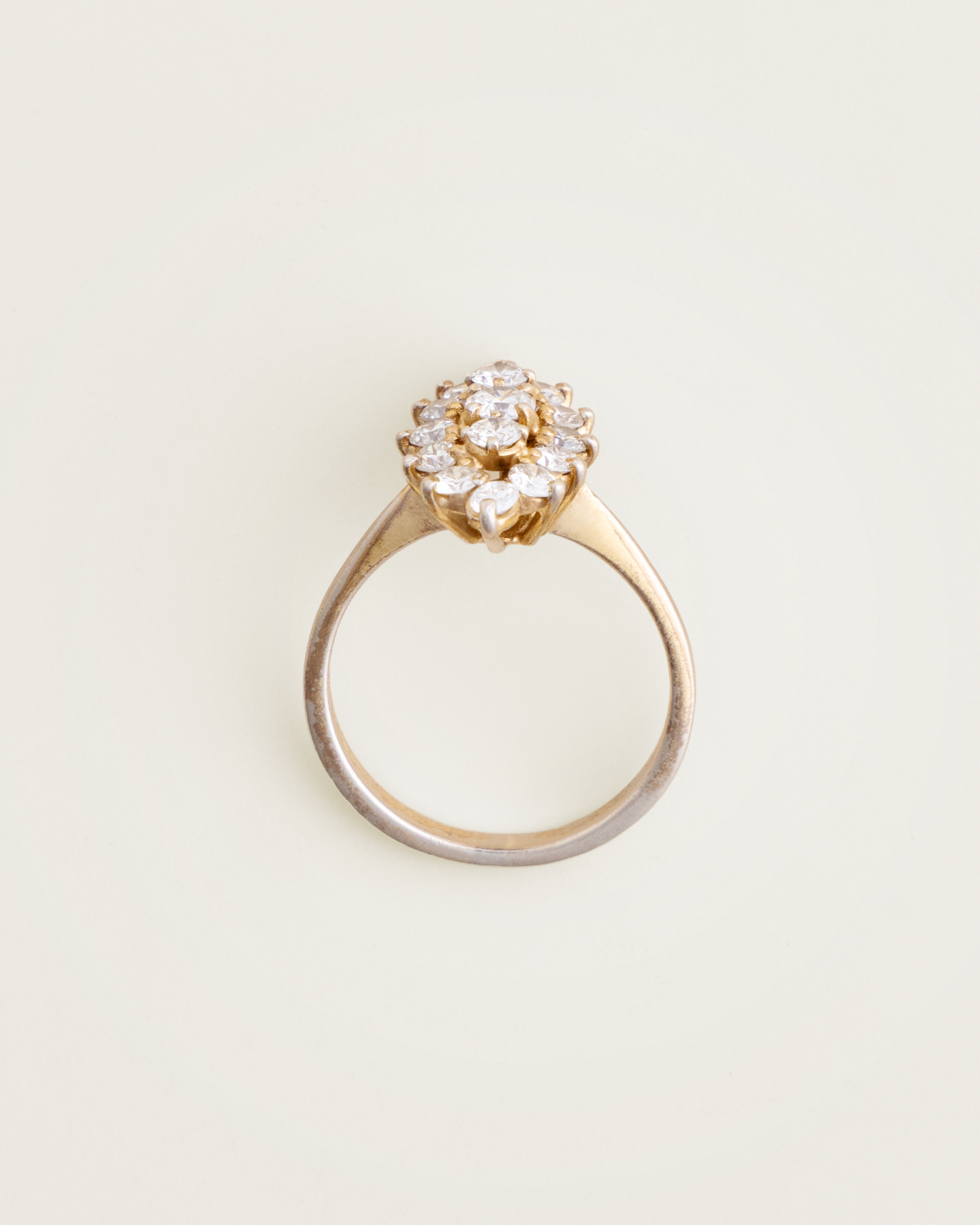 Mid-Century French 18K Diamond Marquise Cluster Ring