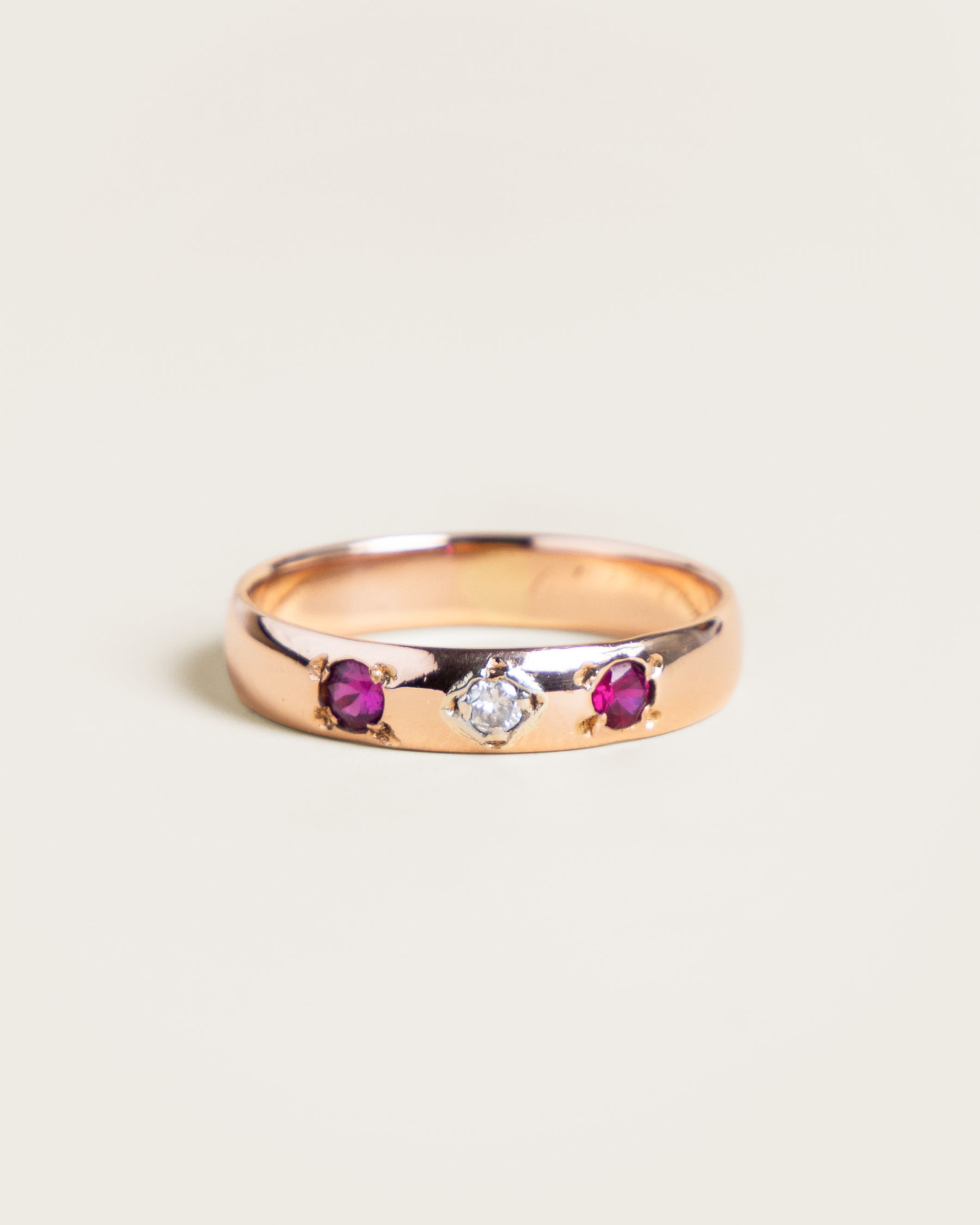 Victorian 18K Gypsy-Set Ruby and Diamond Ring