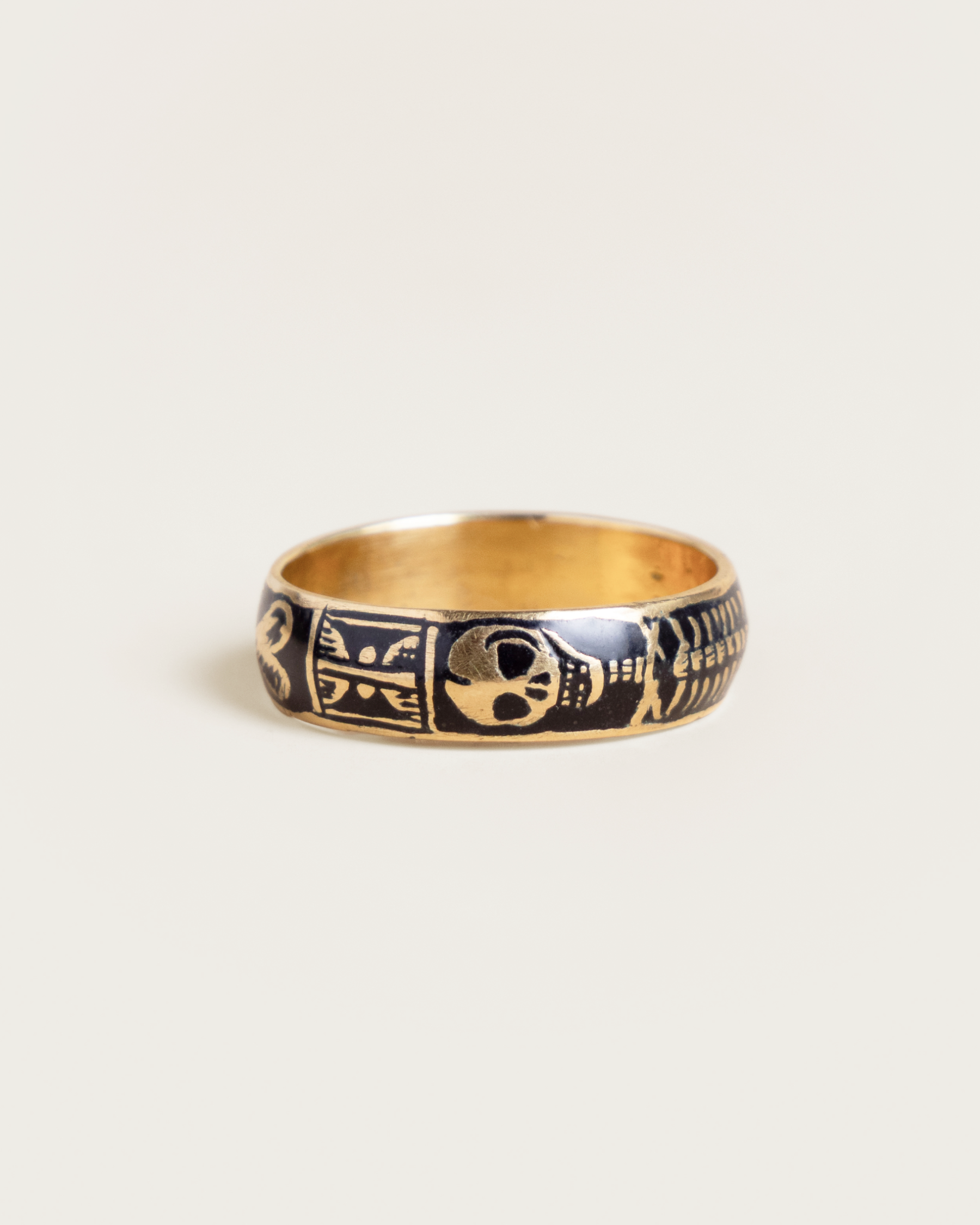 14K Memento Mori Skeletal Champlevé Band