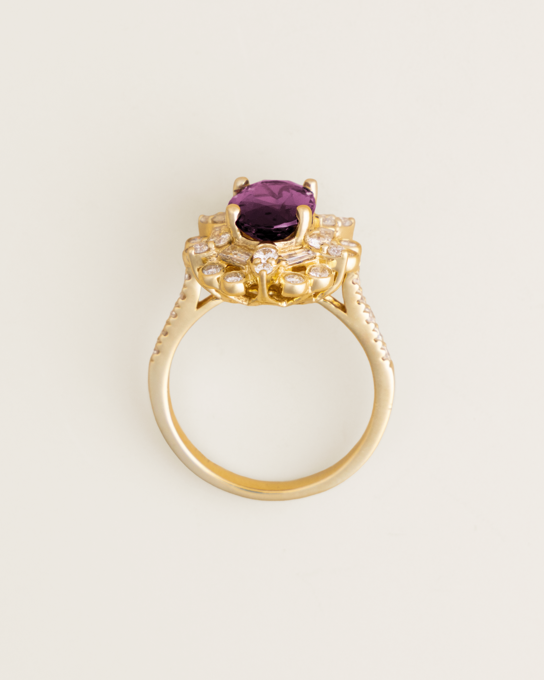 14K 3.6ct Purple-Pink Spinel with Mixed Shape Diamond Halo