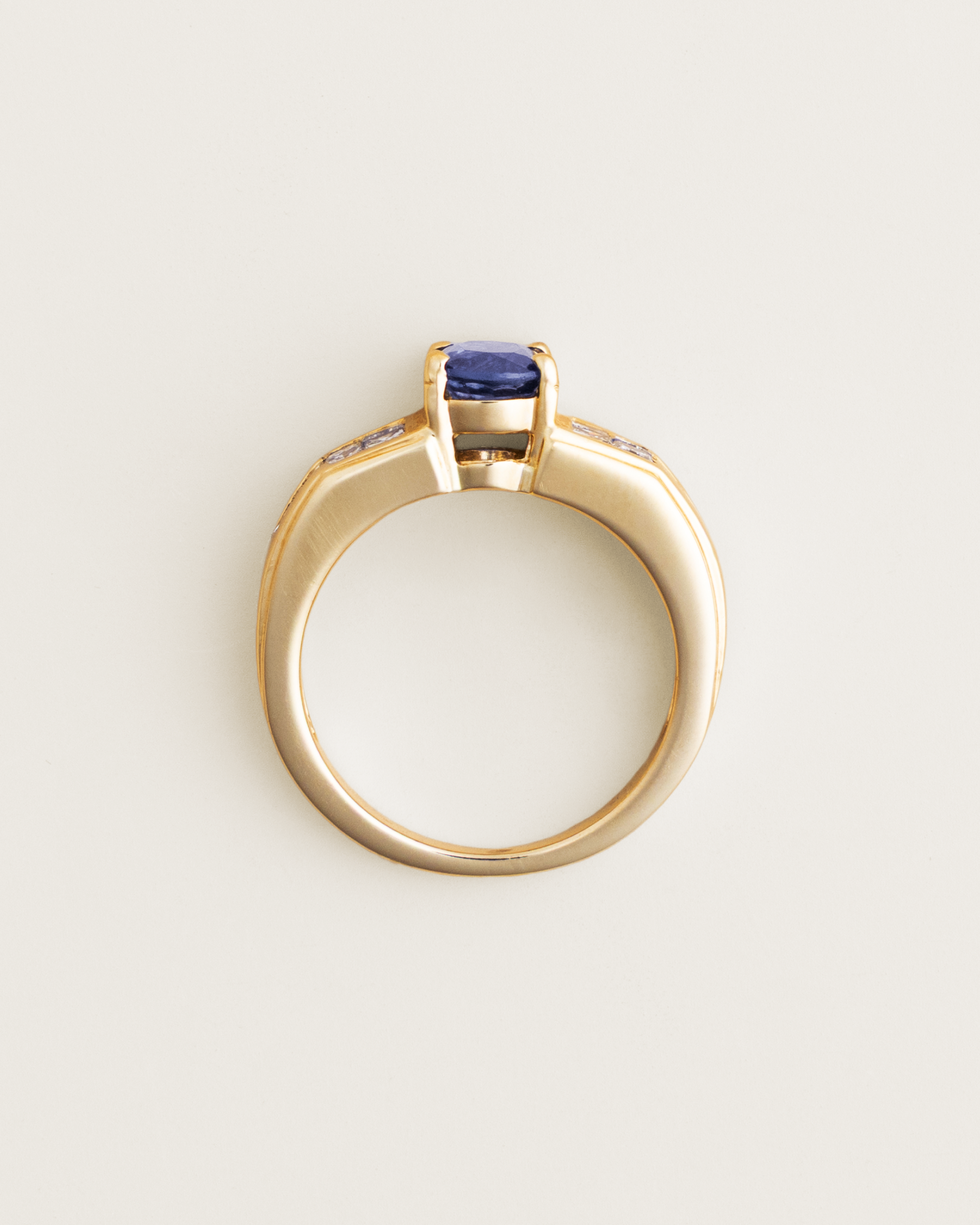 Estate 18K 1.43ct Sapphire Cathedral Ring with Princess Diamond Shoulders