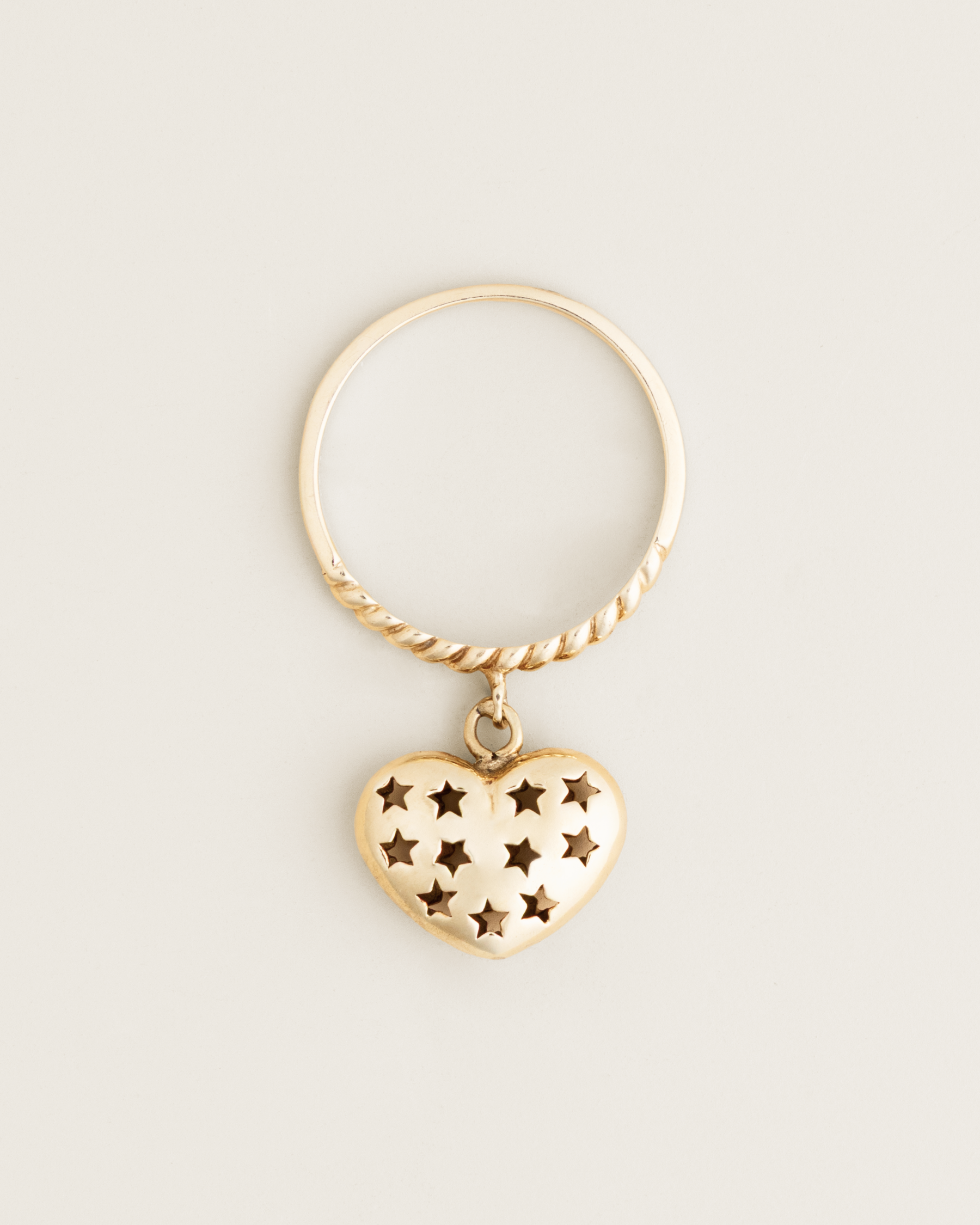 14K Star-Pierced Heart Charm Ring