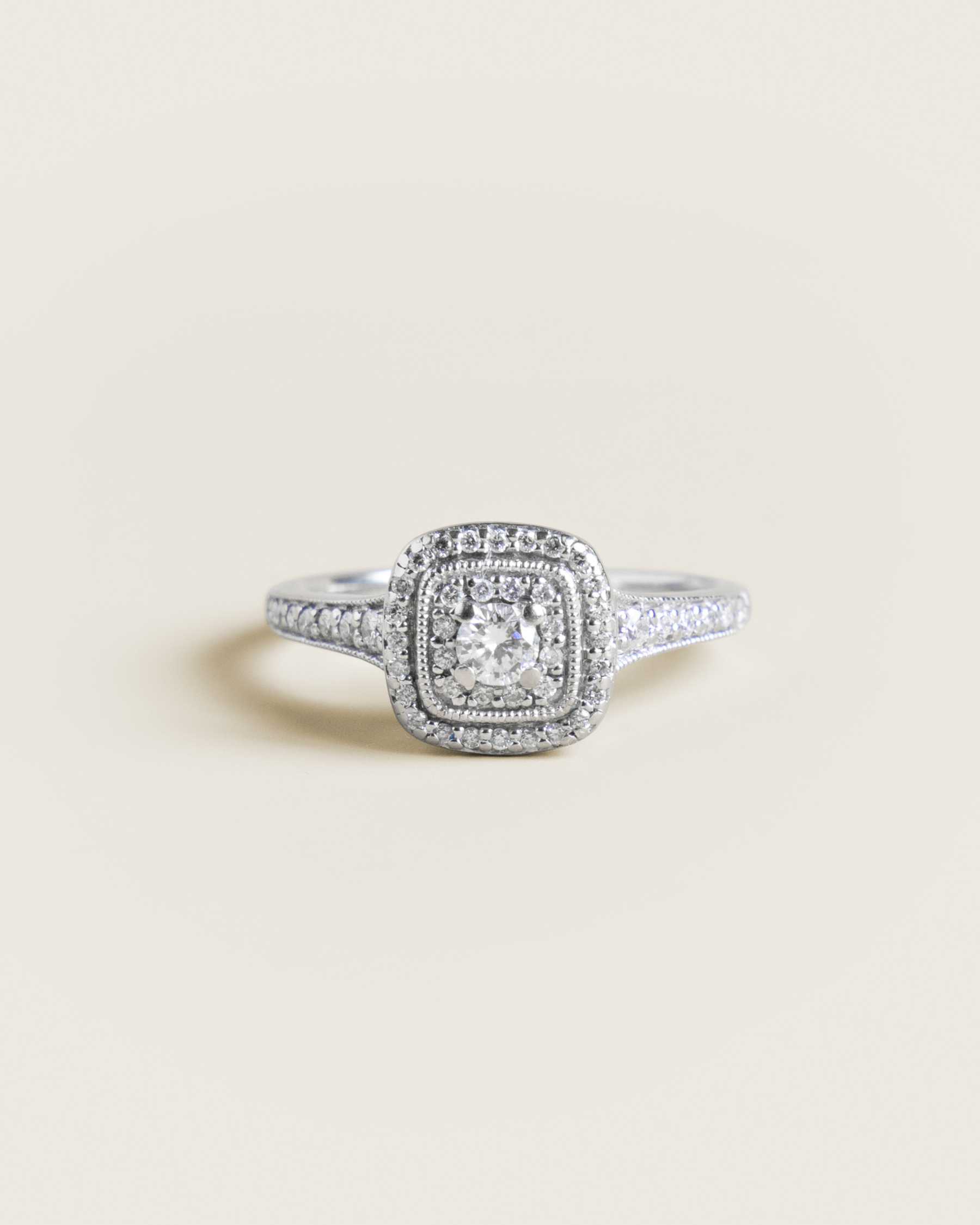 10K Milgrain 0.33ctw Double Halo Diamond Cluster Ring