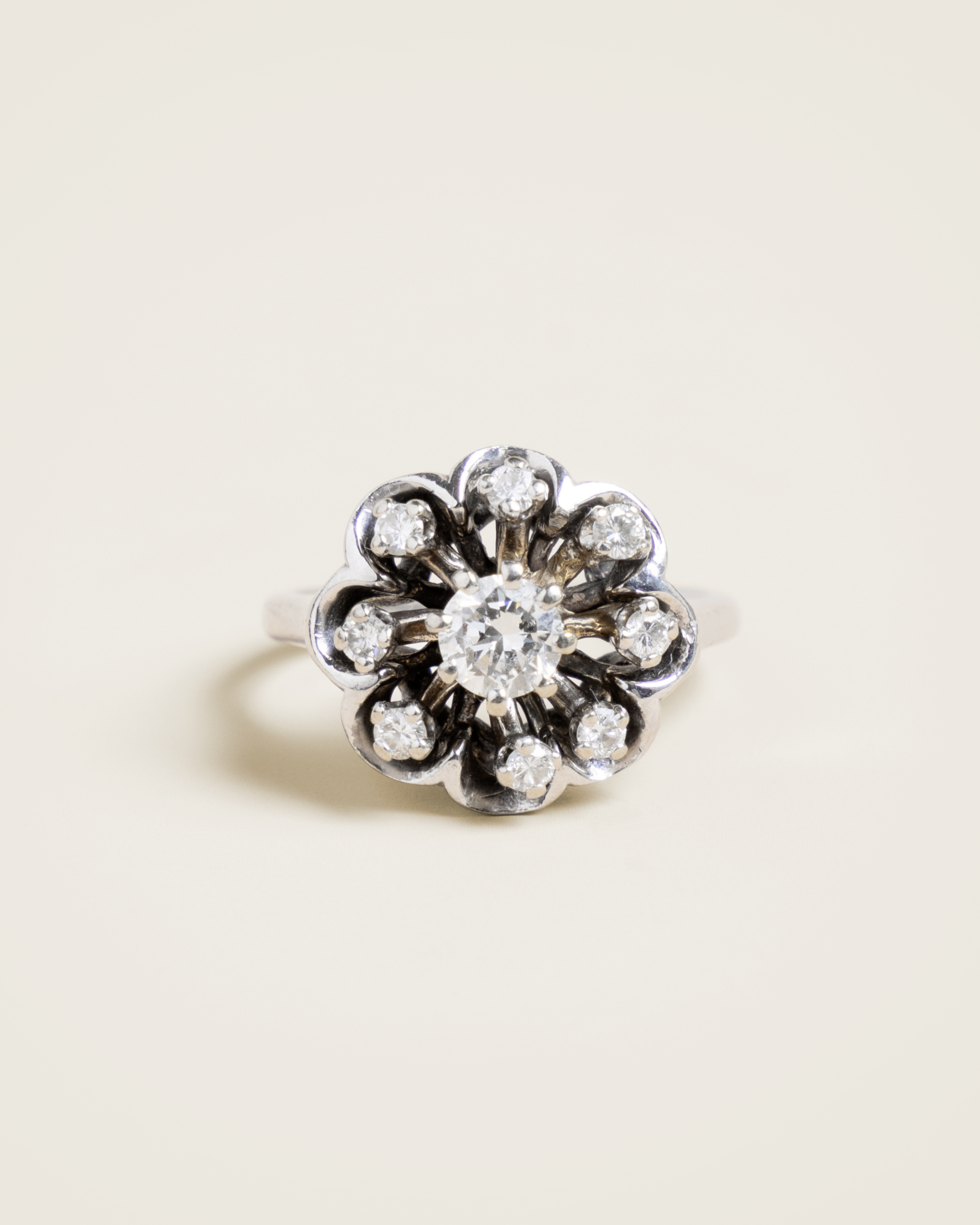 Mid-Century 14K 0.72ctw Diamond Floral Cluster Ring