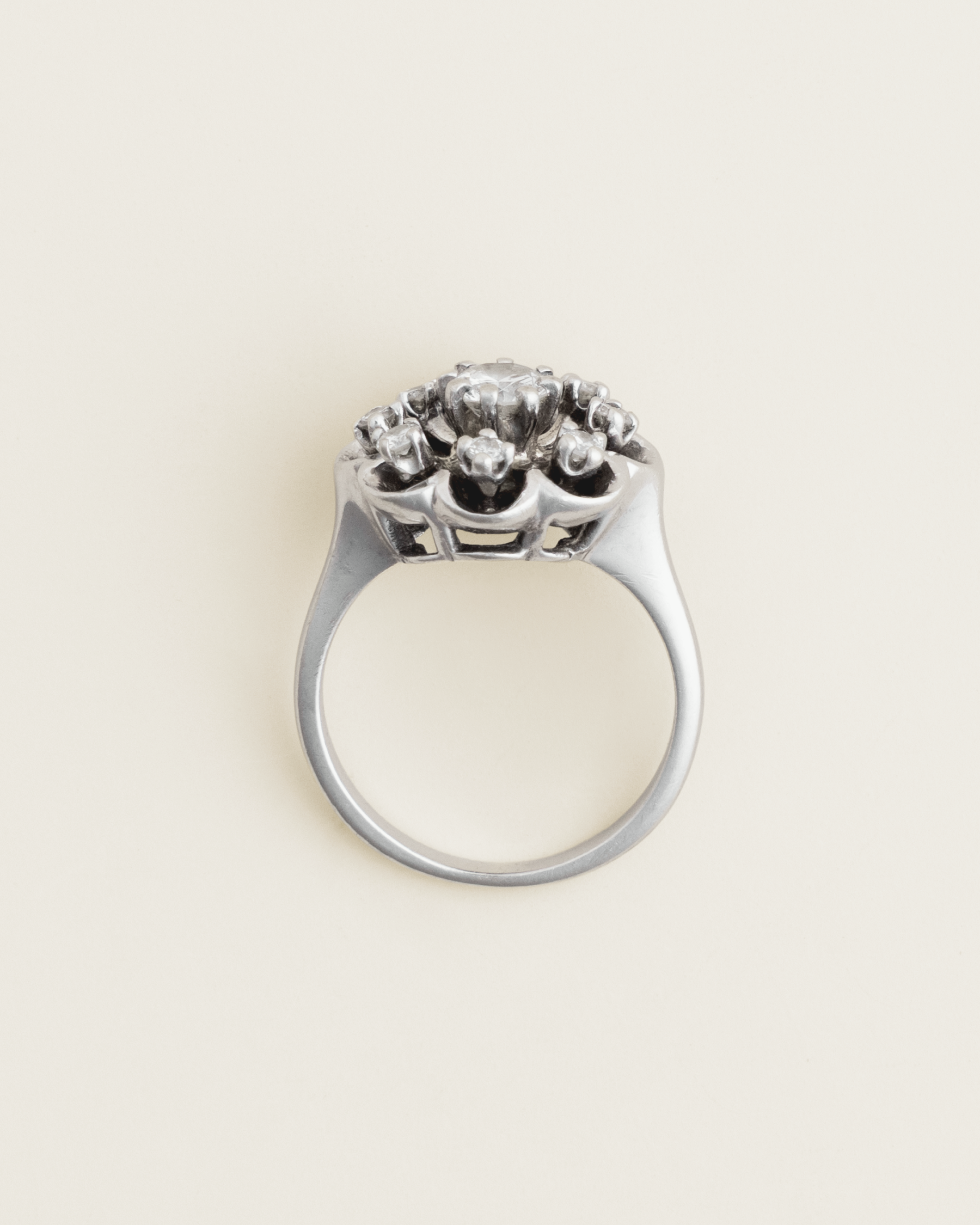 Mid-Century 14K 0.72ctw Diamond Floral Cluster Ring