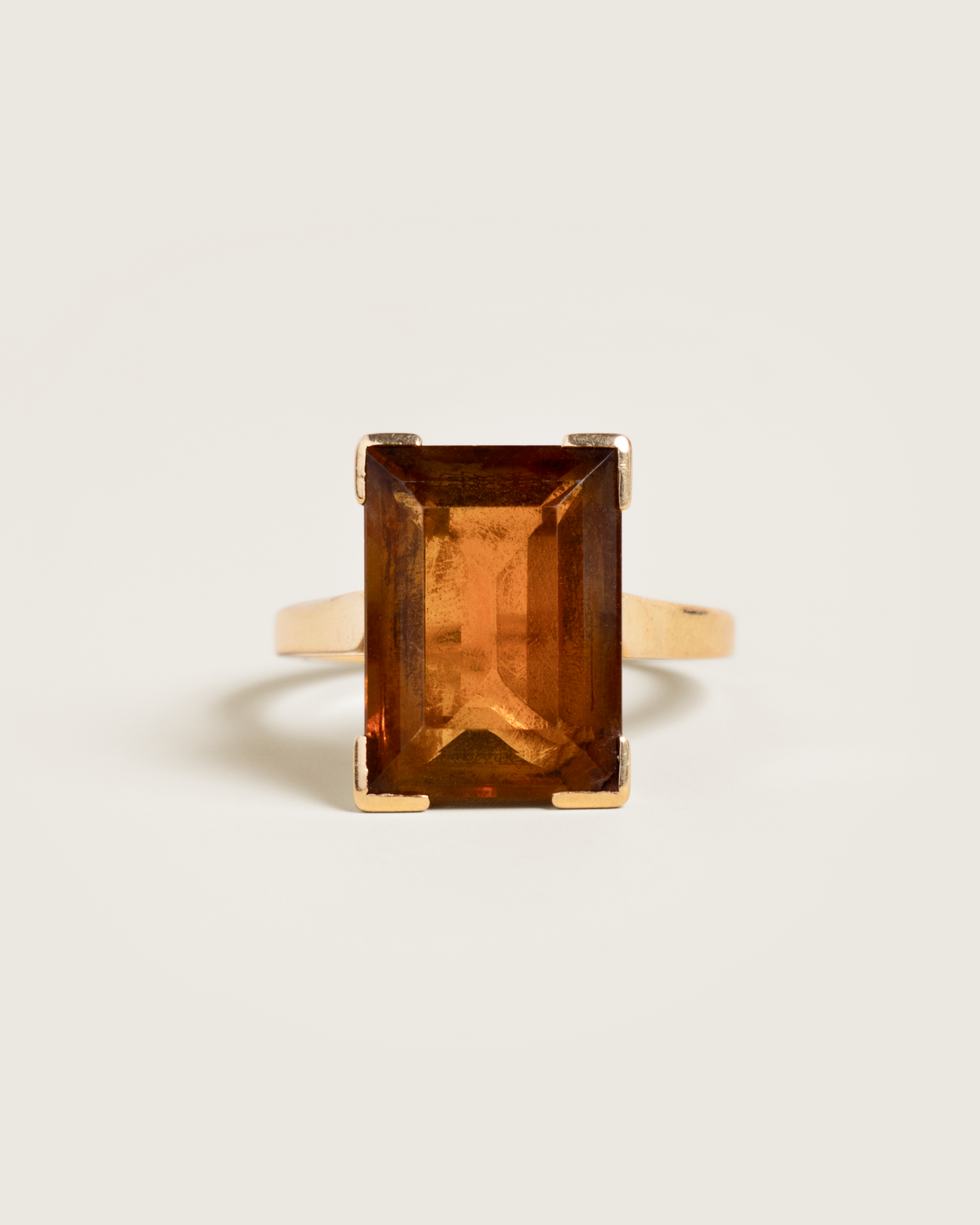 French 18K Emerald-Cut Golden Topaz Ring with Original Box