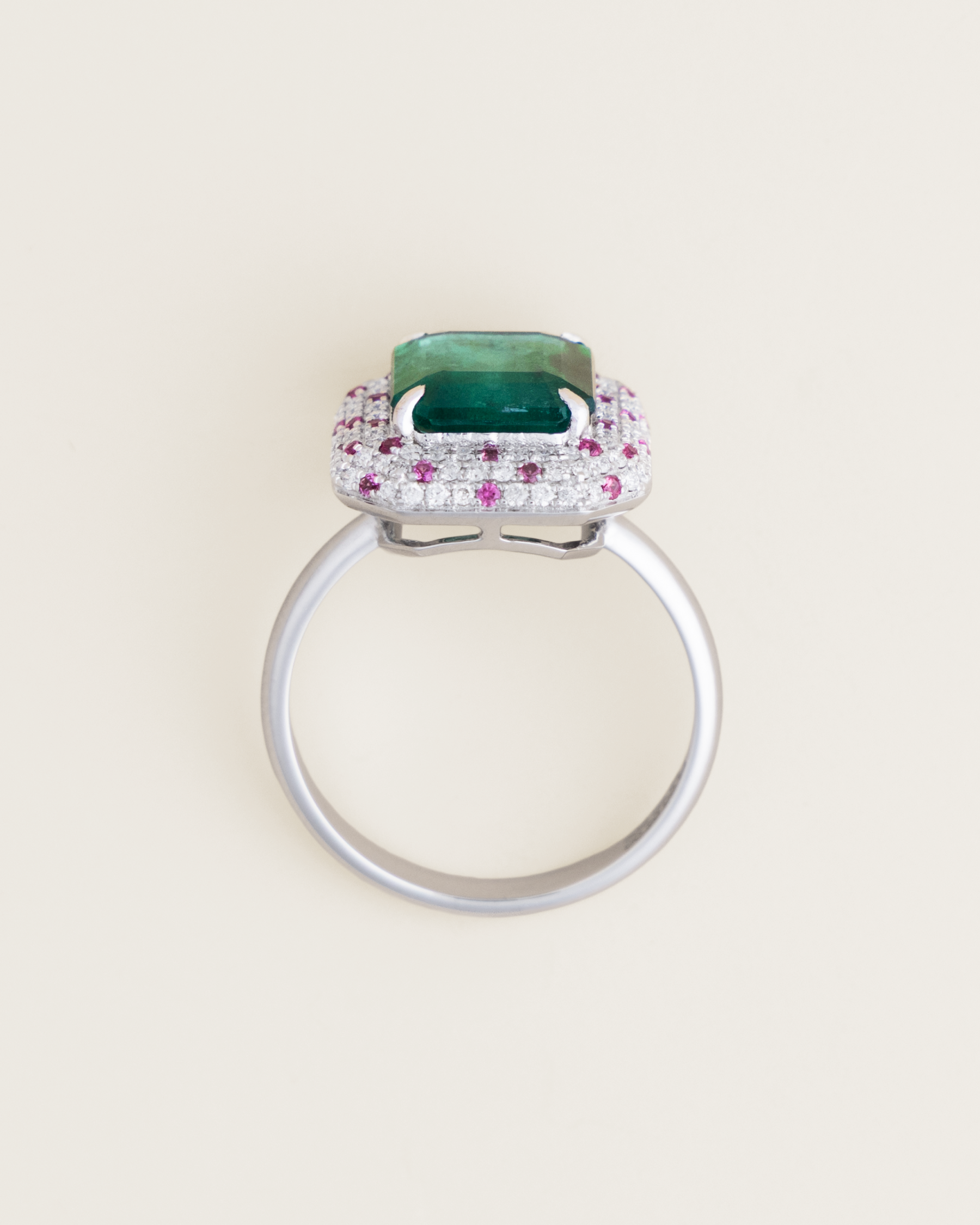 14K 2.68ct Certified Zambian Emerald with Diamond & Pink Sapphire Halo