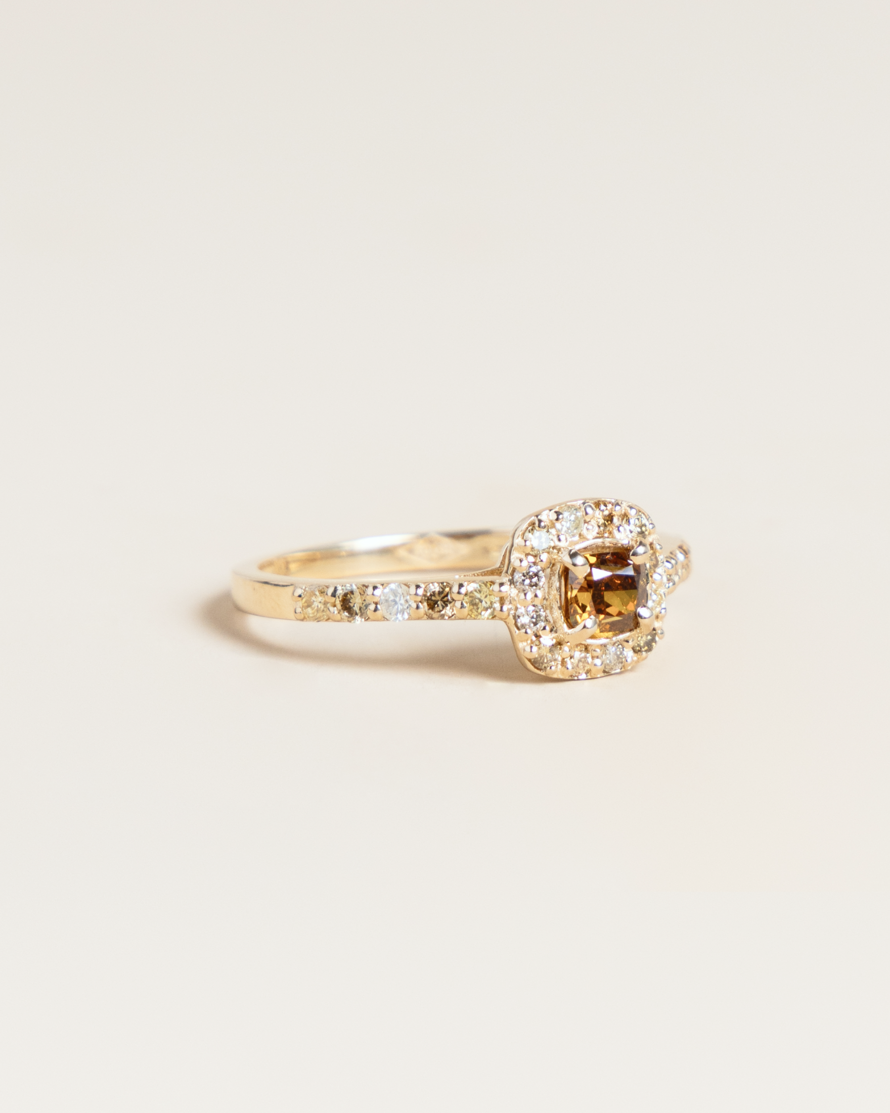 14K 0.71ctw Natural Fancy Cognac & Champagne Diamond Halo Ring